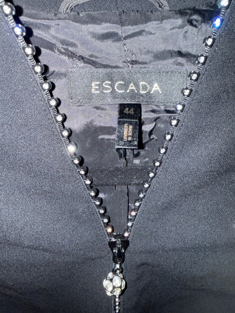 ESCADA Black Embellished Jacket Sz 44 Jeweled Trim Crystal Zipper Luxury - Picture 2 of 4